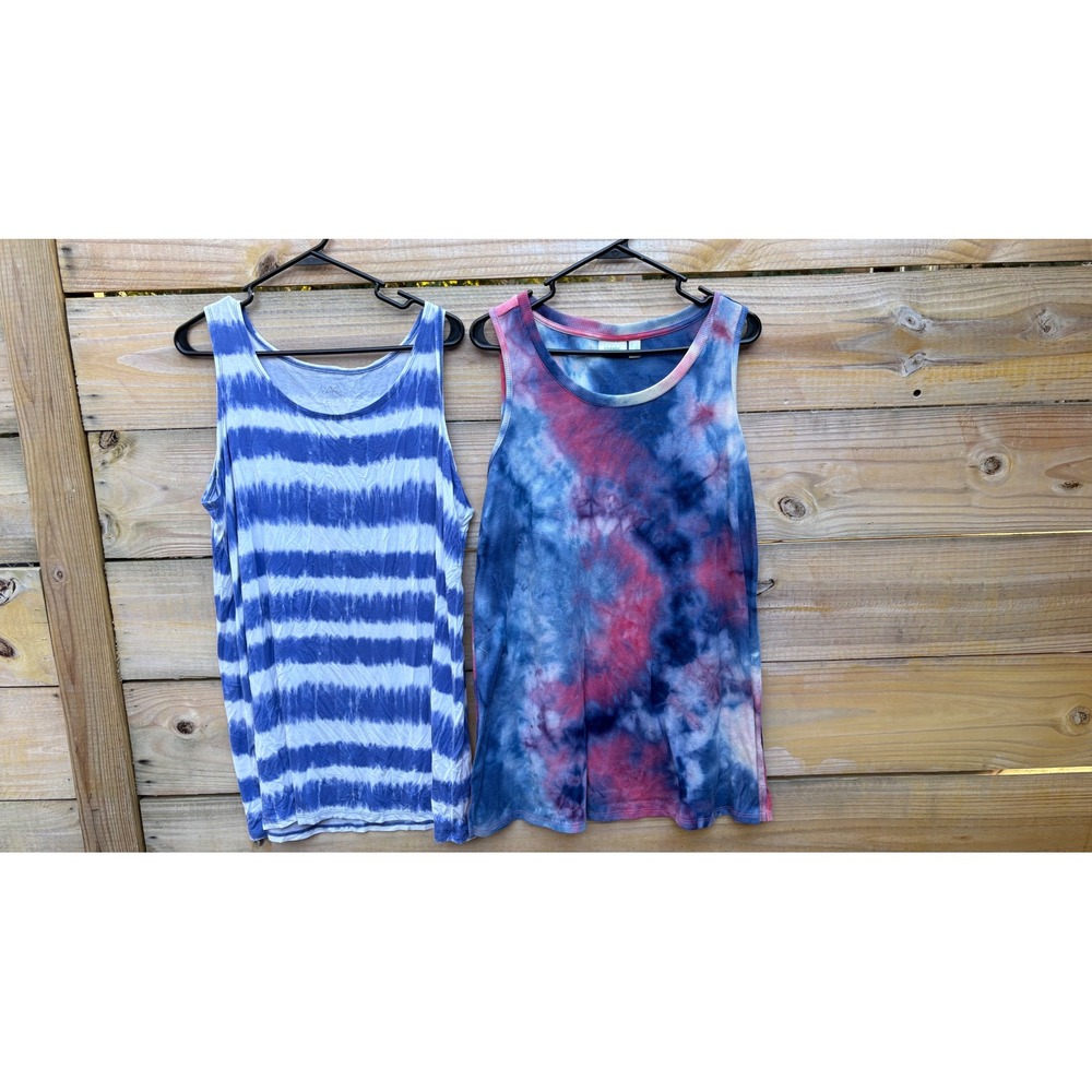 LOGO Lounge & Daytrip Tie Dye Tank Top Bundle Blue Pink White 1X Large 2pc Set